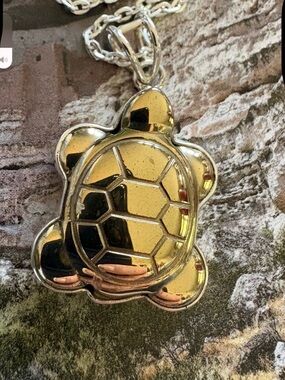 Pendant Turtle Solid 925 Sterling Silver Two-tone Silver w/Gold 14 grams